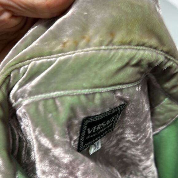 Vintage Y2K Versace Crushed Iridescent Green Velvet Track Suit Small - Picture 12 of 15